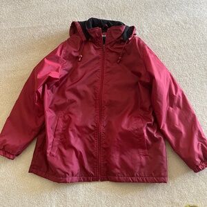 Totes Mens Wind breaker Jacket, Burgundy, Hooded, Size Large